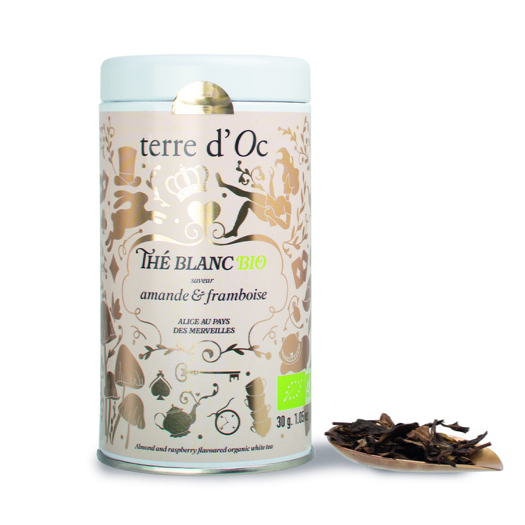 White organic tea with almond and raspberry flavor, 30g