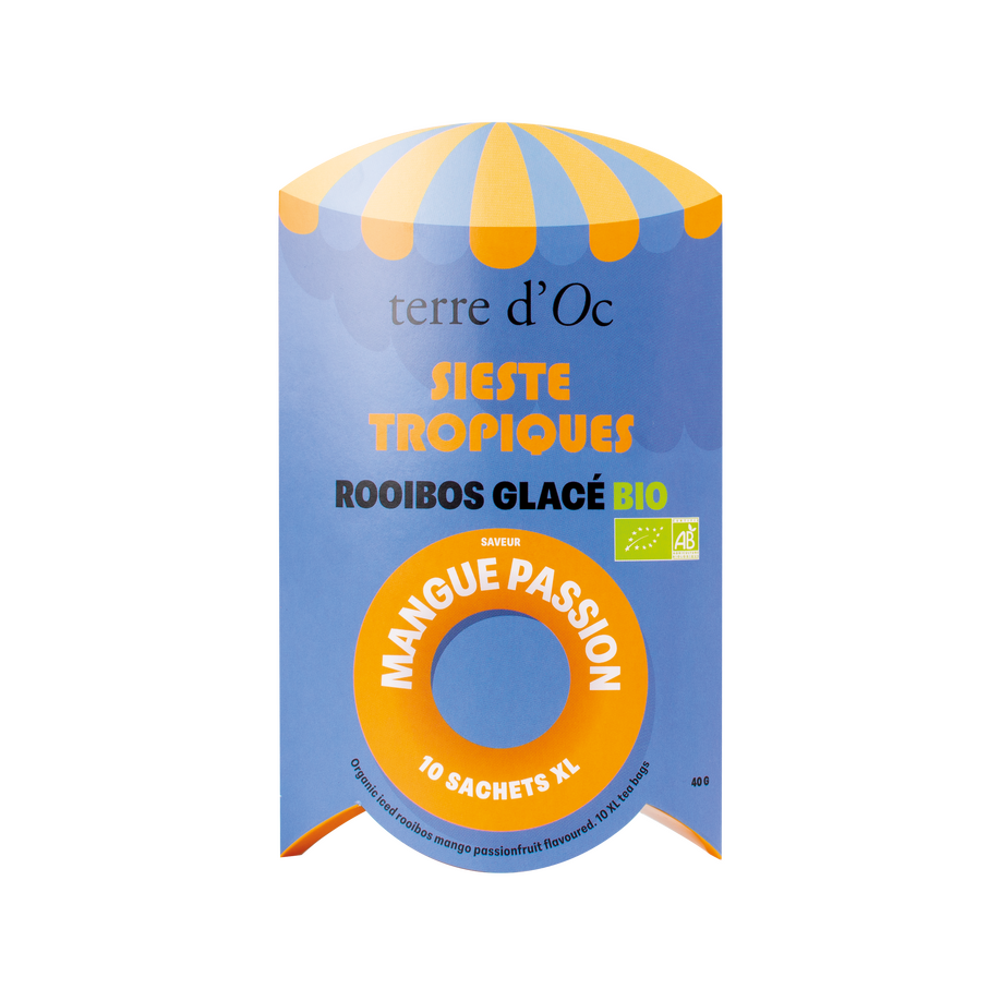 Bio-Rooibos-Eistee mit Mango- Passionsfrucht-Geschmack Tropische Siesta (10 Teebeutel)