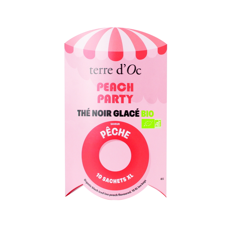 Schwarzer Bio-Eistee Pfirsich-Geschmack Peach Party (10 Teebeutel)