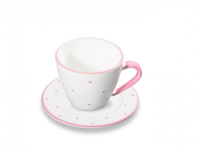 Gmundner cup with saucer pink hearts (0,2 litre)