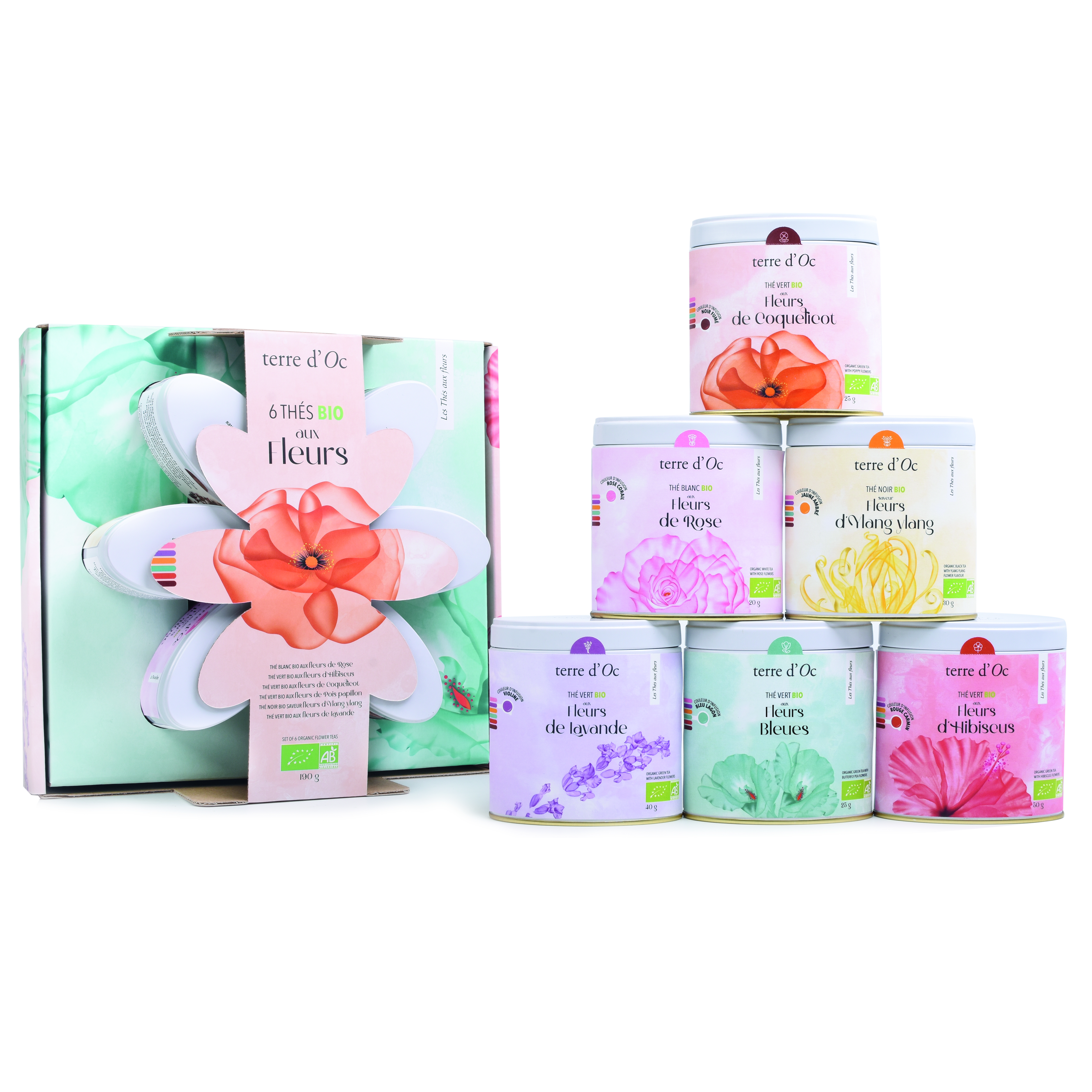 Gift set of 6 organic teas with flowers