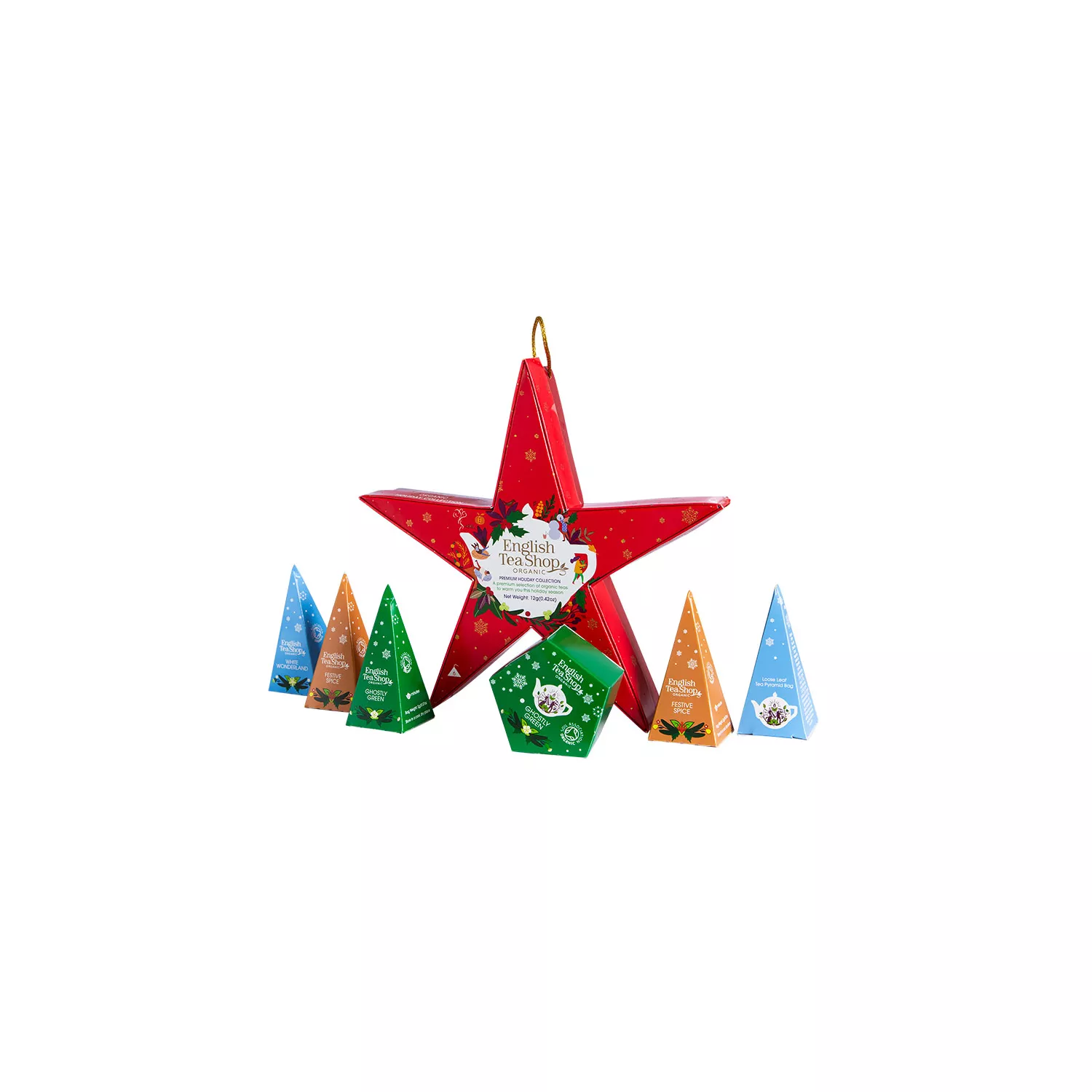 Weihnachtsstern zum Aufhängen "Pink Star", BIO-Tee, 6 Pyramidenbeutel