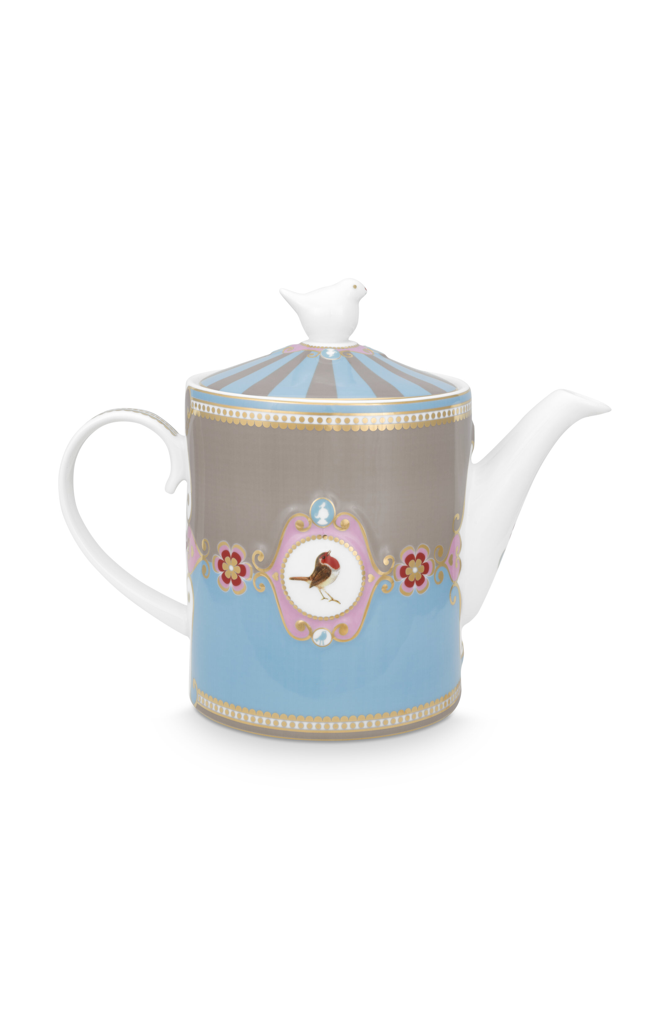 Pip Studio Love Birds Theepot Medaillon Blauw-Kaki