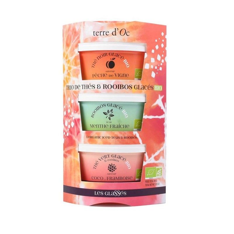 Coffret cadeau TRIO : 2 thés (pêche et coco-framboise) + 1 rooibos-menthe