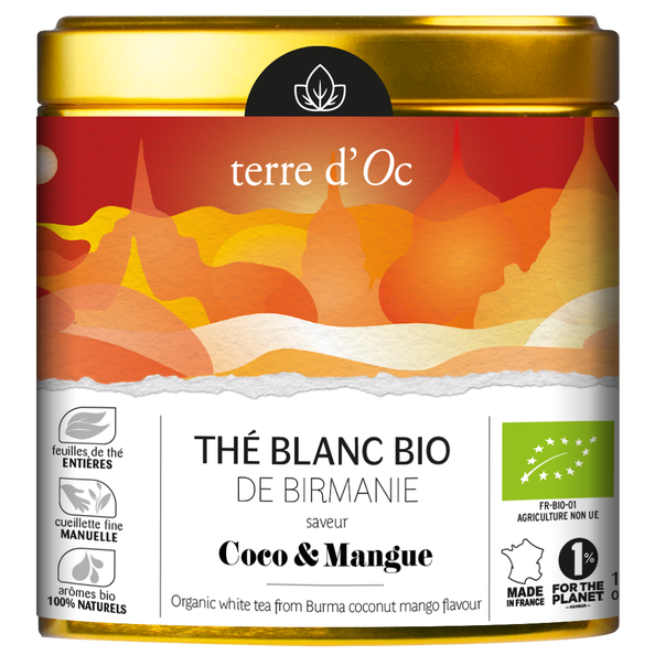  Thé blanc bio de Birmanie à l'arôme de noix de coco et de mangue