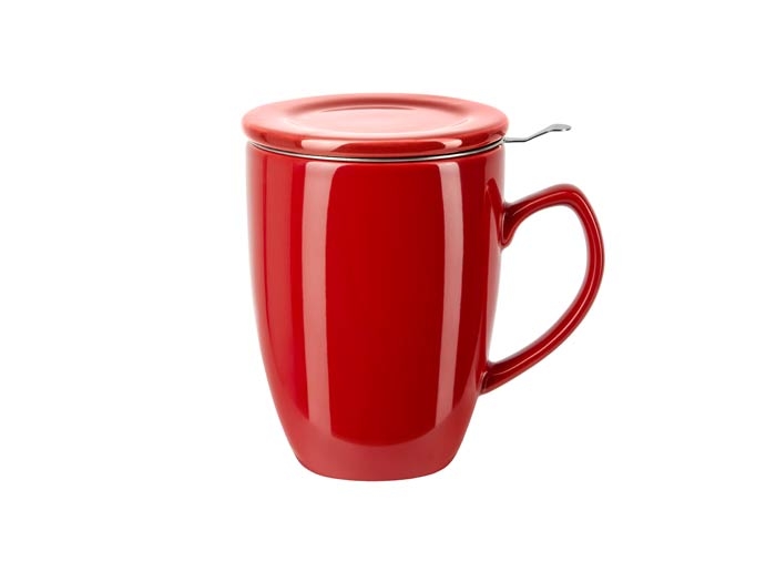 Beker met deksel en zeef (rood)