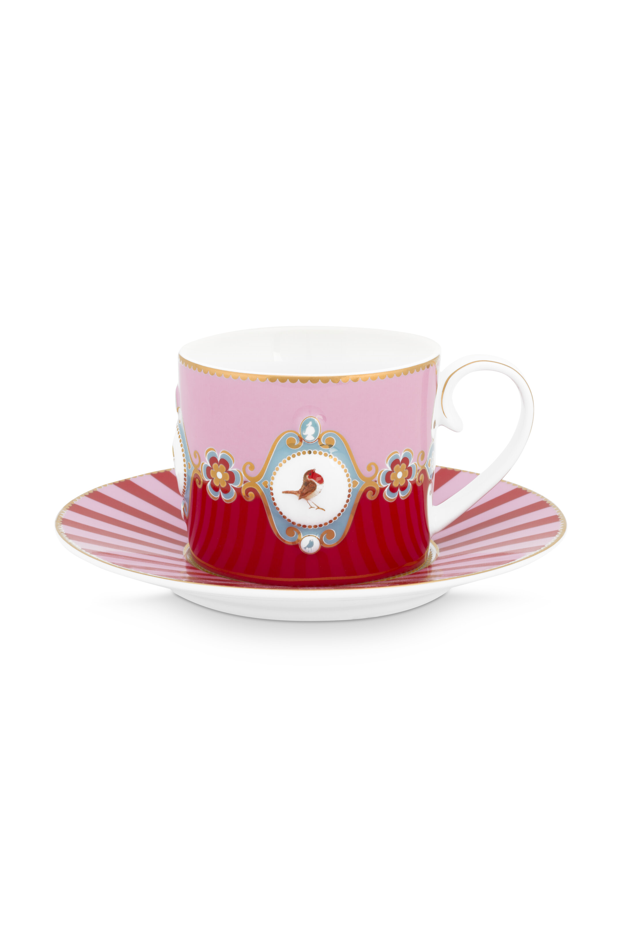 Pip Studio Tasse et soucoupe Oiseaux d'Amour Médaillon Rouge-Rose