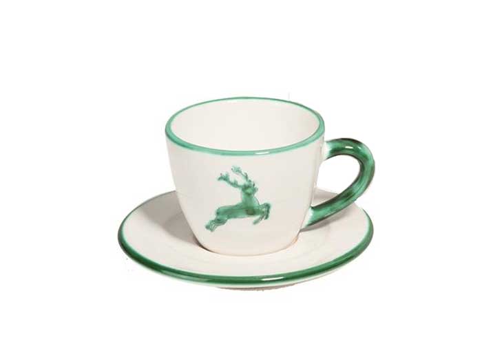 Gmundner Tasse mit Untertasse Grüner Hirsch (0,2 l)